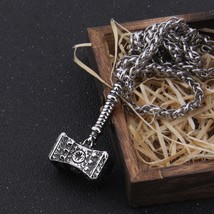 Stainless Steel Hammer Pendant Necklace Mens Viking Pary Jewelry Gift Wooden Box - £15.09 GBP