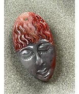 Nicely Carved Small Gray Face w Closed Eyes &amp; Red Swirly Hair Stone Pend... - £29.95 GBP