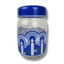 Vintage Glass Christmas Candy Jar Carlton Lidded Blue Candles Holly Hannukah - £11.68 GBP