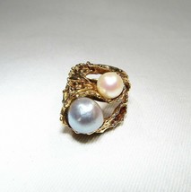 14K Grey & White Pearl Big Yellow Gold Cocktail Ring Sz 5.75  C2395 - £423.58 GBP