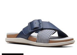 Clarks cloud stepped NIB Eliza April women’s 7 blue slip on sandals sf - £36.31 GBP