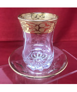 Pasabahce Turkey Gold Ornate Trim Etched Tea Glass &amp; Ornate Saucer Set - $12.82