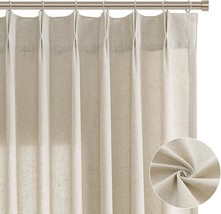 Semi Sheer Linen Pinch Pleated Curtains 102 Inches Long Oatmeal Beige Boho - $71.94