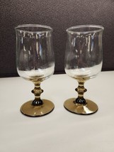 Libbey Water/Wine Glasses In Tulip Brown Stem vintage 1970&#39;s MCM Set of 2 - £9.20 GBP