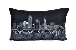 25" Black Cleveland Nighttime Skyline Lumbar Decorative Pillow - $2,571.44 MXN