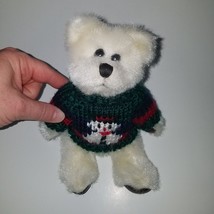 VTG Hugfun Ivory Teddy Bear Plush Jointed 7.5" Stuffed 1998 Knit Snowman Sweater - £11.63 GBP