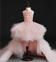 Flower Tulle Girl First Communion Gown Long Trailing  Girl Party  Wedding Pagean - £95.34 GBP