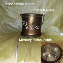Brown Peace Glass Inside Mercury Finish With Metal Handle Candle Holder - £4.79 GBP