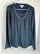 Sag Harbor Womens Sz XL Black Cardigan Sweater Bling Collar Layered Look Lagin - £7.75 GBP
