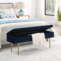 ECLYL Velvet Upholstered Bench, 45‘’ End of Bed Bench, Modern Ottoman Bench with - £184.94 GBP