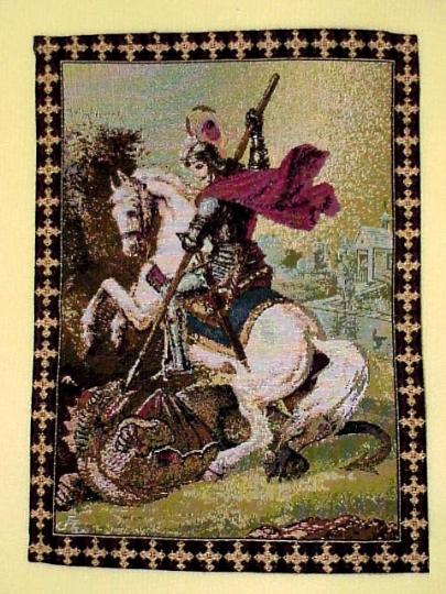 Saint George Slaying Dragon Jacquard Woven Christian Tapestry Wall Decor - $17.18