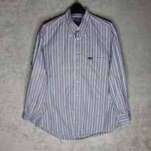 Faconnable Mens XL Blue Gray Brown White Striped Button-Down Collard Shi... - $38.53