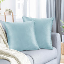 Aqua Light Blue 20&quot;x20&quot; Throw Pillow Covers Set 2 Sofa Velvet Cushion Cases - £22.22 GBP