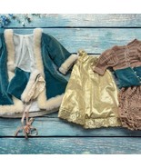 Vintage handmade Crochet Doll Outfit (Dress, Hat, Fur coat)-Teal bronze ... - $29.69