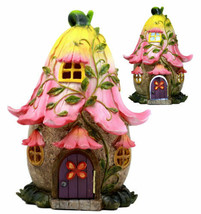 Mini Enchanted Fairy Garden Trumpet Lily Cottage Light Up House W/ Door Figurine - £28.20 GBP