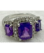 Sterling Silver Amethyst Ladies Ring Size 5.5 With White Sapphires Vinta... - £60.52 GBP