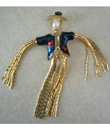 SCARECROW PIN BROOCH MOVING ARMS HALLOWEEN THANKSGIVING AUTUMN ENAMEL FA... - $27.41 CAD