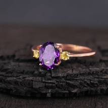 Natural Purple Amethyst Citrine Gemstone Sterling Silver Women Ring Jewelry - £47.45 GBP