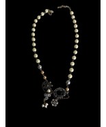 American Eagle 3 Tone Faux Pearl Studded Floral Charm Chain Necklace 18”... - £12.61 GBP