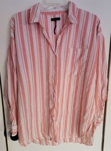 Womens L Cotton On White &amp; Peach Striped Button Down Collared Shirt Top Blouse - £15.01 GBP