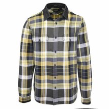 GUESS Men&#39;s Grey Yellow Olive Green White Plaid L/S Flannel Shirt - £18.16 GBP