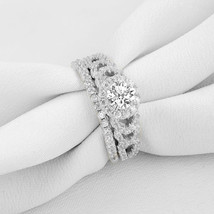 Neuf Set Mariage Fiançailles Bague Femmes Imitation Diamant Argent Sterling - £111.14 GBP