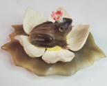 Hand Carved Frog with Crown on Lily Pad Horn Vintage Figurine Russia - $34.60