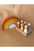 Waldorf 6 Piece Rainbow 6 Pcs Peg Baby Tray Set Pastel Color Matching Brown-Yell - £54.79 GBP