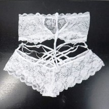 New Pure Romance Women&#39;s OSQ Queen White Floral Lace Bralette &amp; Boyshort Set - £22.56 GBP