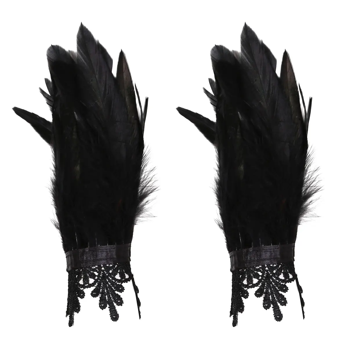 DIY Feather Wrist Cuffs Black Real Natural Dyed Rooster Feather Wrist Cuffs with - £12.64 GBP+