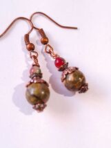 Unakite Agate Copper Earrings Necklace Set: Boho Jewelry - $47.88 CAD
