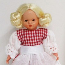 Dressed Little Girl Red Check Caco 11 1070 Lace Flexible Dollhouse Minia... - £23.01 GBP