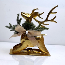 Happy Holidays Large Golden Metal Reindeer Table Top Centerpiece Display - $20.79