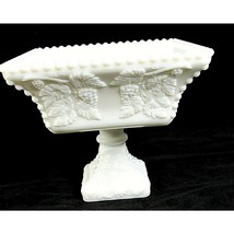 Vintage Milk Glass Square Fruit Bowl Westmoreland Grapes Design 6.5&quot; - $19.39