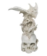 Ossuary Macabre Skeleton Bone Dragon Perching On Gothic White Skull Figu... - $44.92 CAD
