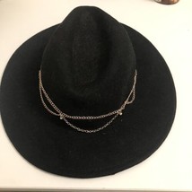 Rope Chain Trimmed Black Felt Fedora Hat - £6.20 GBP