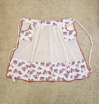 1950s Vintage Half Apron Home Made Fruit Pattern Red Rickrack - £6.32 GBP