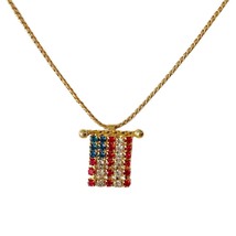 Vintage American Flag Rhinestone Necklace Gold Tone Articulated Patriotic 9&quot; - £20.03 GBP