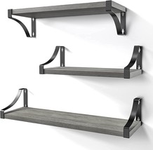 Amada Homefurnishing Floating Shelves Wall Mounted Set Of 3, Rustic Wood, Gray - £27.17 GBP