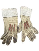 1870s Dan 4th Kid Leather Gloves Embroidered Red Green Gauntlet Cuff Chi... - $57.95