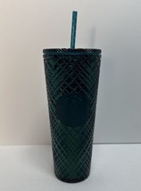 Starbucks Holiday Emerald Green Jeweled Plastic Tumbler Cold Cup 24oz New - £19.62 GBP