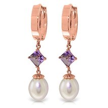 Galaxy Gold GG 9.5 CTW 14k Solid Rose Gold Hoop Earrings Natural pearl Amethyst - £299.92 GBP