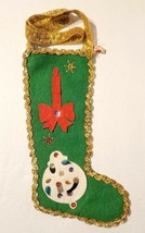 Vintage Handmade Green Decorated Felt Stocking Christmas Candle Ornament Sequins - £15.98 GBP