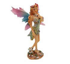 Fairy Figurine On Lily Pad Garden Floral Glitter Auburn Hair Resin Fantasy Angel - £17.64 GBP