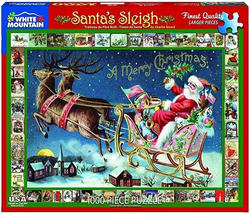 Santas Sleigh Reindeer Jigsaw Puzzle 1000 pc Merry Christmas 24x30 Sealed NEW - £14.16 GBP