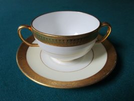 MINTONS Compatible with ENGLAND SOUP CREAM CUP AND SAUCER WHITH GOLD RIM... - $46.05