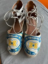 Aquazzura Espadrilles White Yellow Blue Floral Printed Sandal Design SZ 6.5 - $127.71