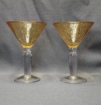 Vintage Hand Blown Bubble Art Glass Amber Martini Cosmopolitan Glasses Set of 2 - £21.36 GBP