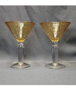 Vintage Hand Blown Bubble Art Glass Amber Martini Cosmopolitan Glasses S... - £20.97 GBP