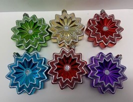 Christmas Tree Ornament 3.5 inch Shatterproof  GLitter Indent Star Set of 6 - £11.06 GBP